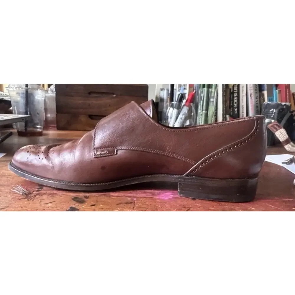 Bally Brown Leather Monkstrap Shoes Men's Size 11D